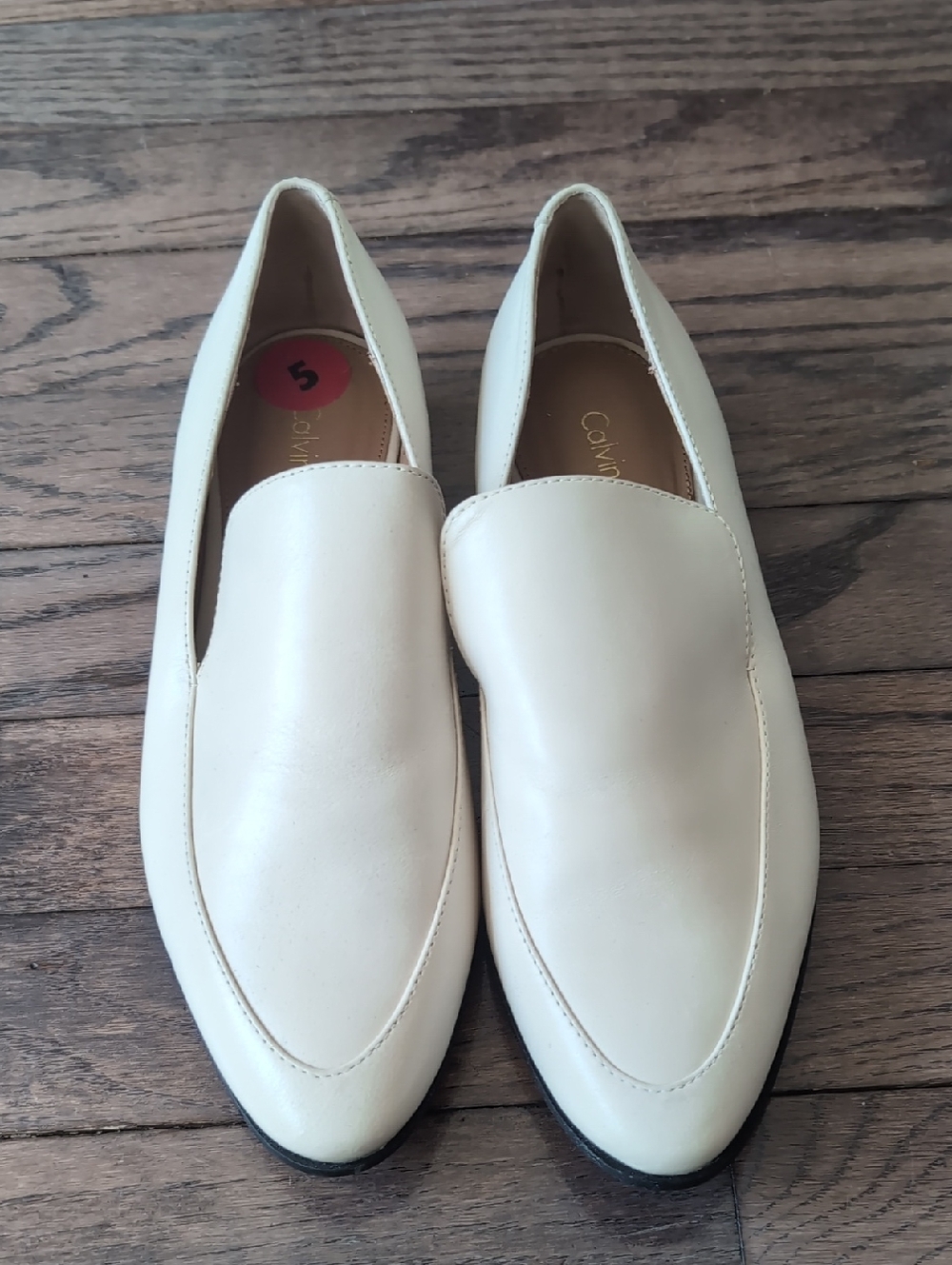 Calvin Klein Cream Leather Slip-On Loafers